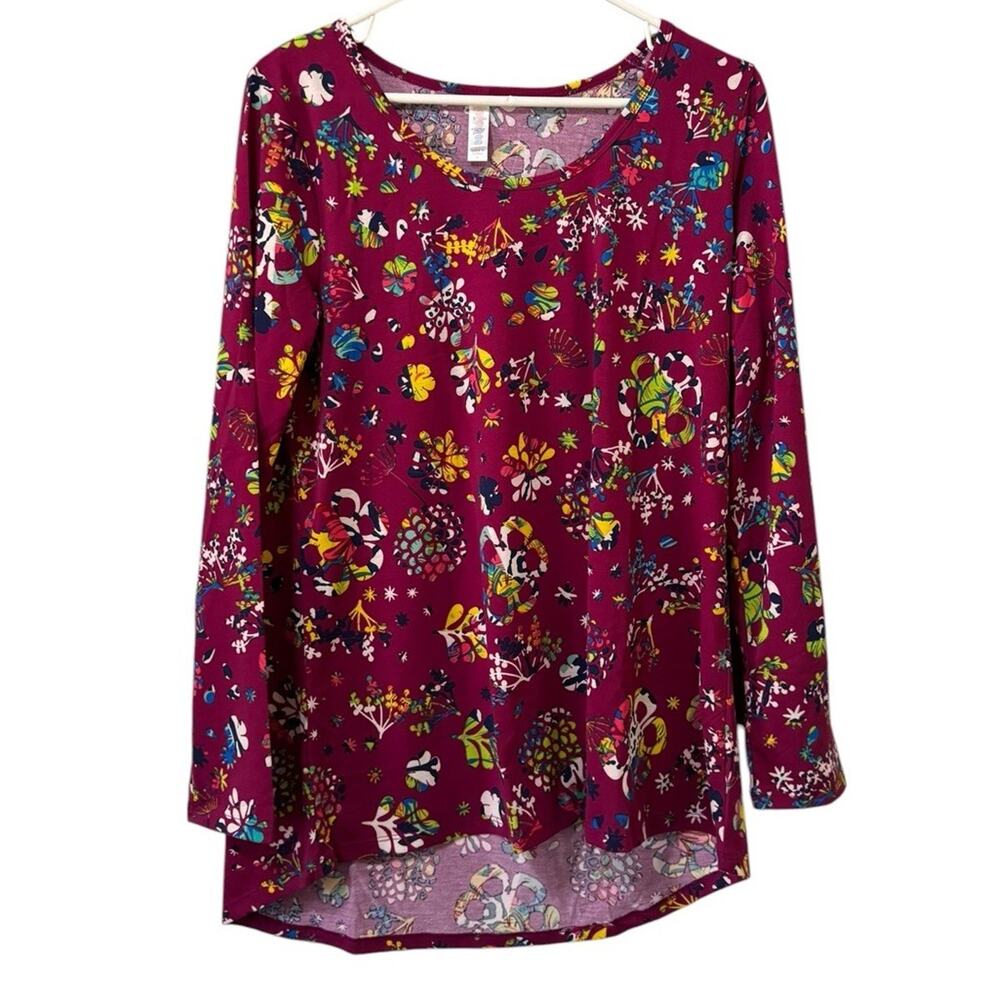 Lularoe Women Size Large Floral Long Sleeve Tunic Top Round Neck Cottagecore